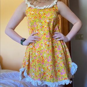 Floral canvas spring dress // pink, green, yellow, orange, white